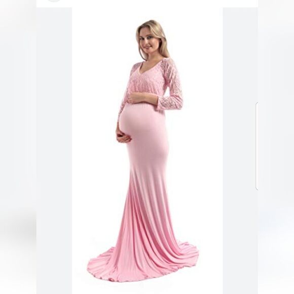 Womens Maternity Elegant Long Dress Mermaid Fitted Lace Gown - Picture 1 of 5
